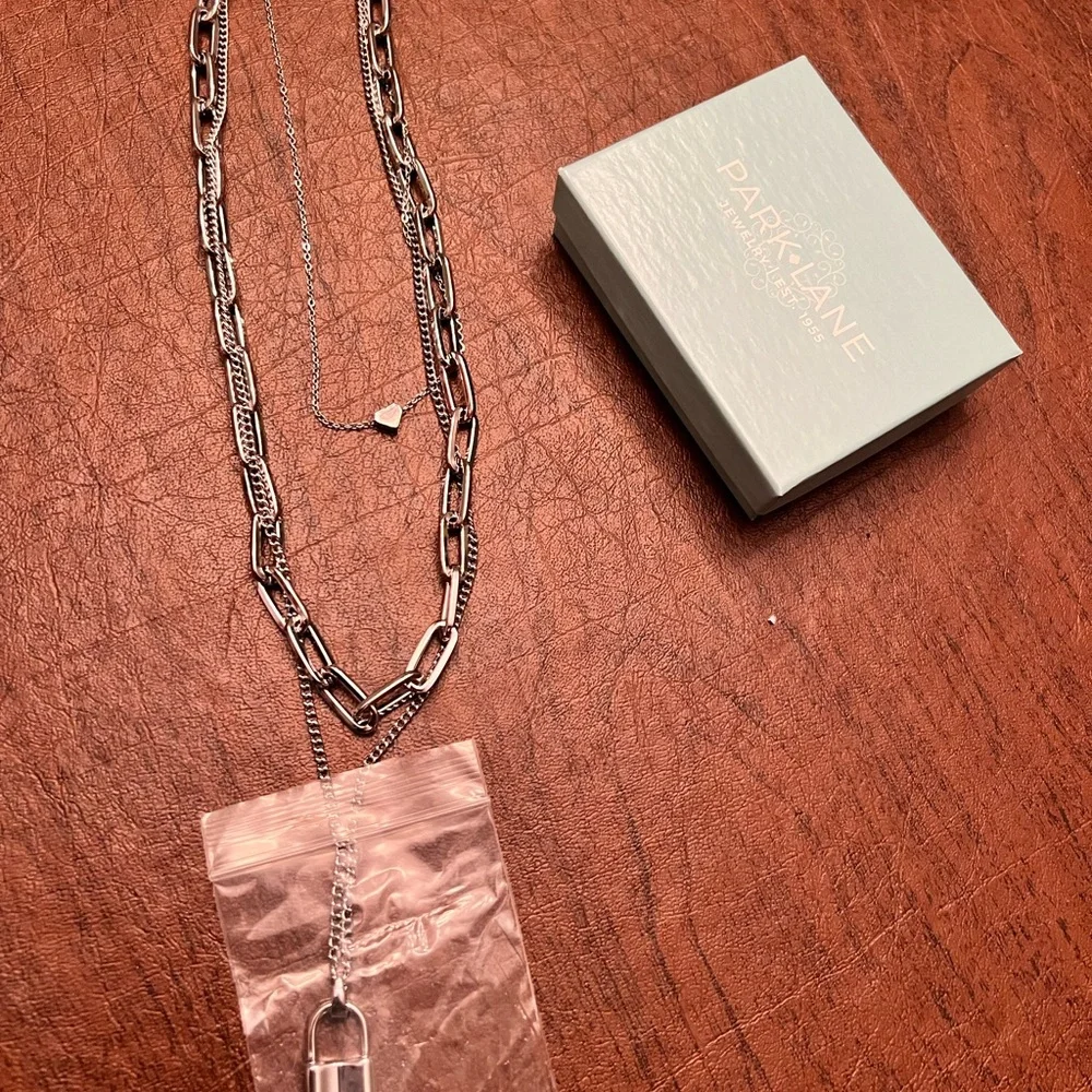 Park Lane Elexa Silver 3 in 1 Layered Necklace with Padlock Charm | New - Picture 2 of 3